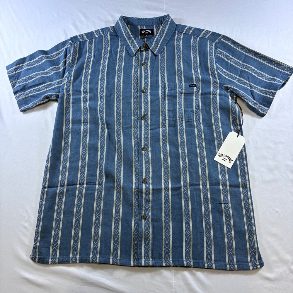 Billabong Sundays Jacquard SS Shirt Mens Blue White Geometric‎ Stripe 24A041507